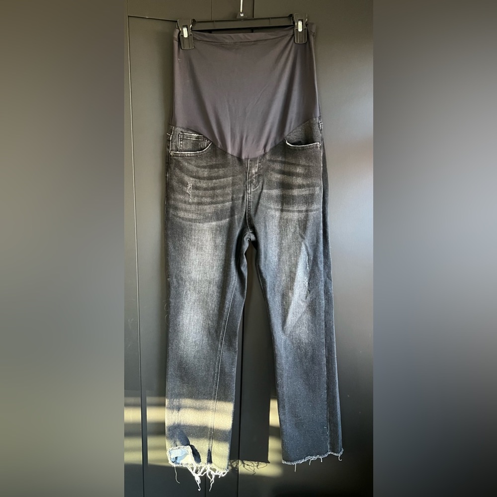 Pink Blush Black Maternity Jeans - raw hem